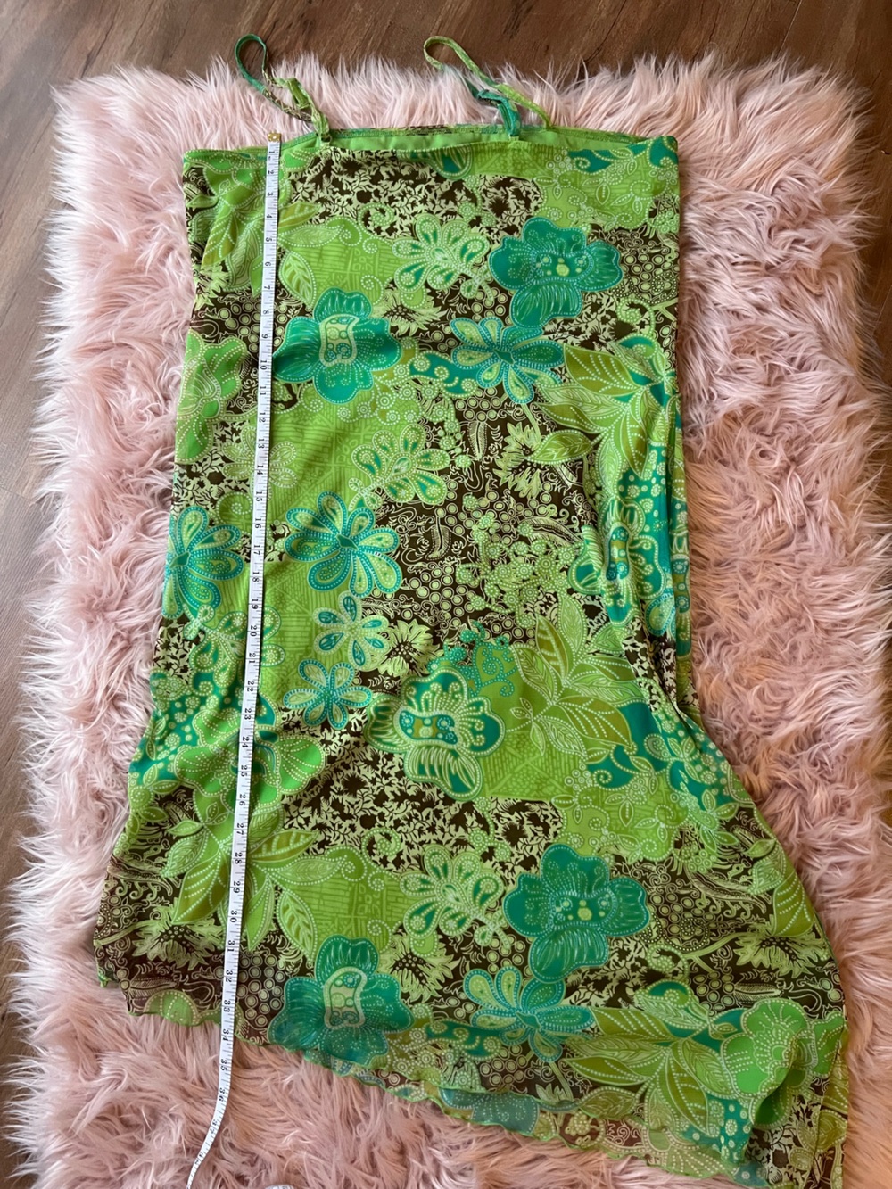 y2k Green Floral Asymmetrical Midi Dress with Teal Accents Plus Size Fairycore - Picture 6 of 6